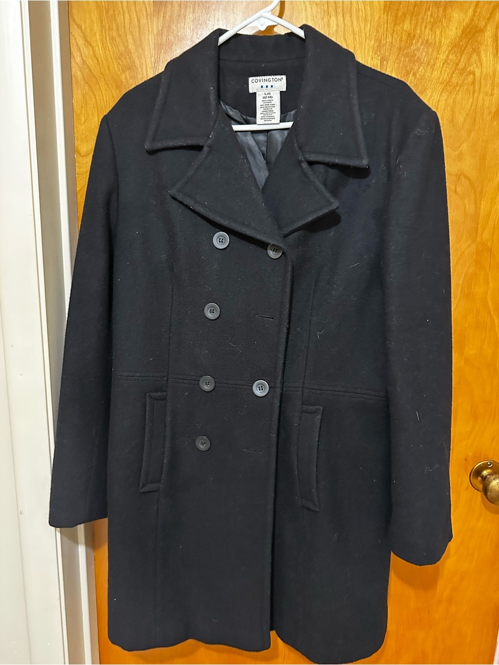 Covington Black Double-Breasted Wool-Blend Pea Coat